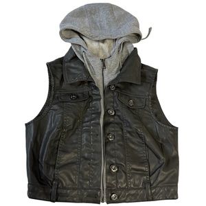 Faux leather vest with hood